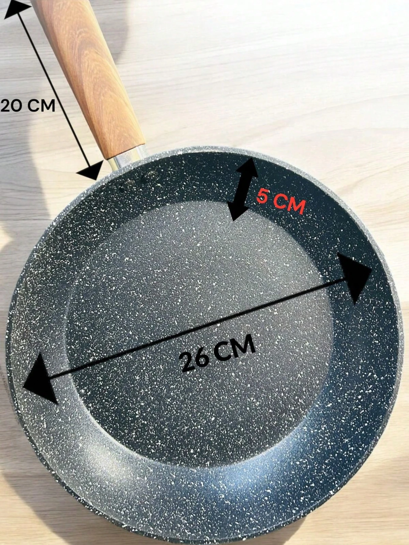 مقلاة تفلون غير لاصقة مقاس 26 سم بمقبض خشبي، لأي نوع من الحساء والطعام #2