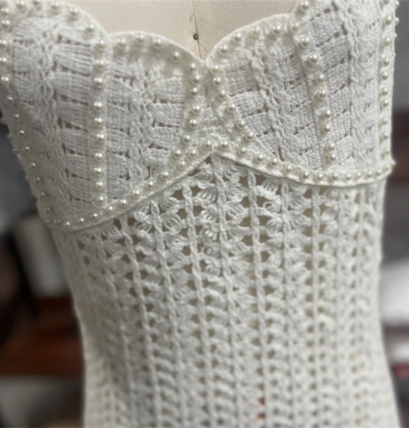 Women's Backless Bodycon Dress Tunic Sexy Strap Beading See-Through Knit Bikini Cover-Up Beach Bathing Suit Crochet Swimwear