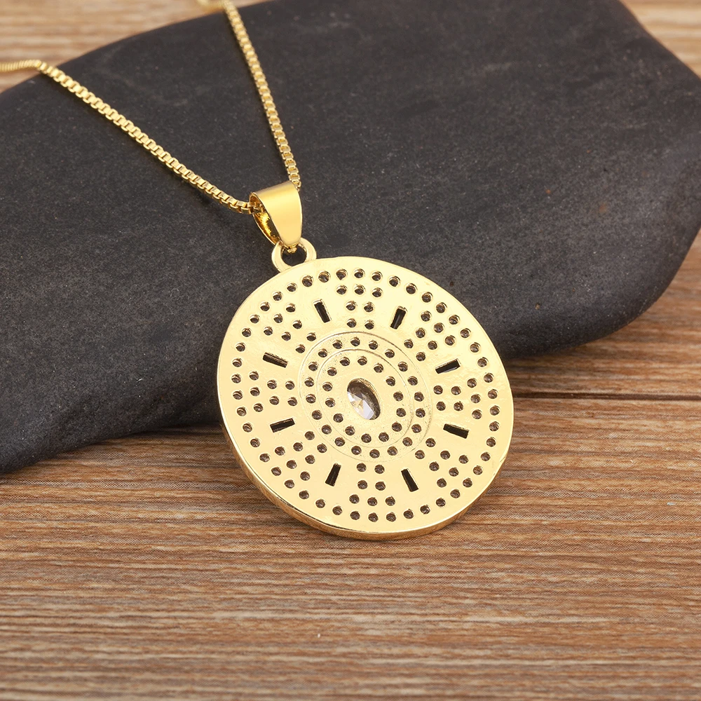 Nidin Classic Sun Shaped Circular Fashion Chain Charm Shiny Zircon Pendant Necklace For Women Jewelry Party Friend Fine Gift