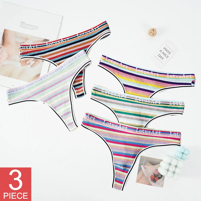 3PCS Women Cotton Seamless G-string Sexy Comfortable Lingerie Striped Panties Low-Rise Thong Breathable Knickers M-2XL Design