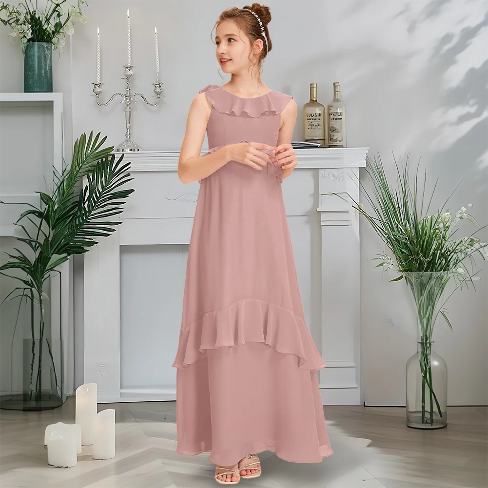 Платье подружки невесты B Scoop, платье с цветочным узором для девочек, шифоновое платье длиной до пола с элегантными оборками для девочек, праздничная официальная одежда