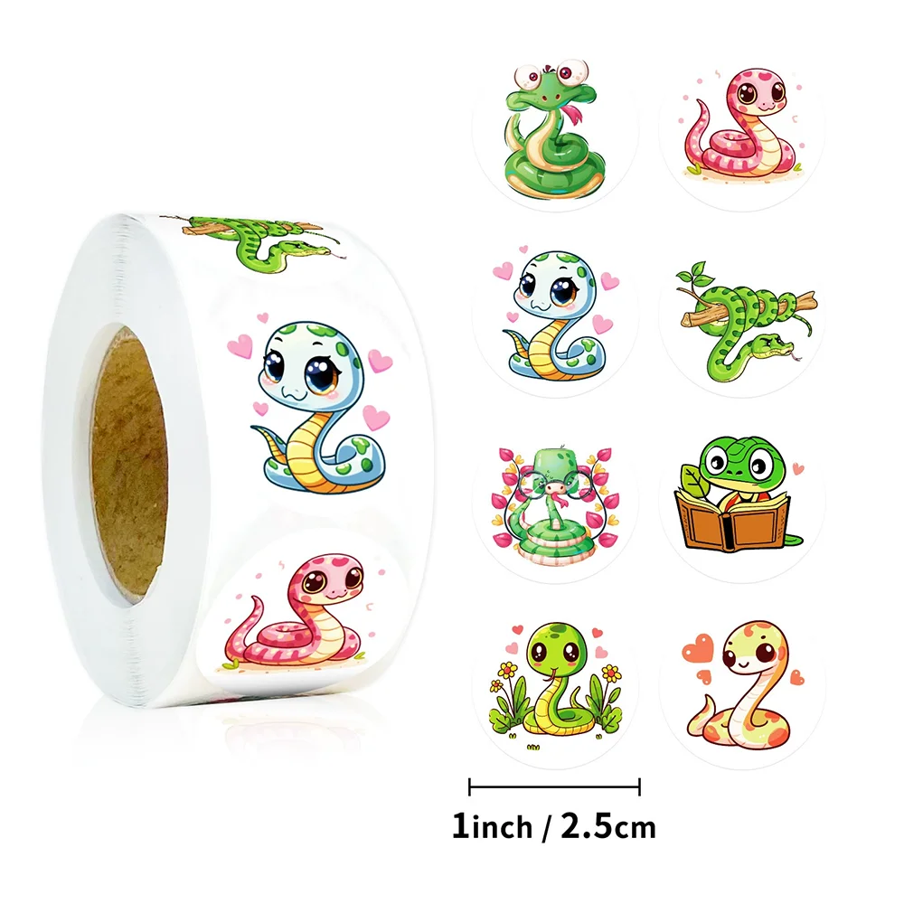 

500PCS/roll Cartoon Snake Cute Graffiti Stickers PVC Material DIY Refrigerator And Envelope Scrapbook Waterproof Daily Stickers.