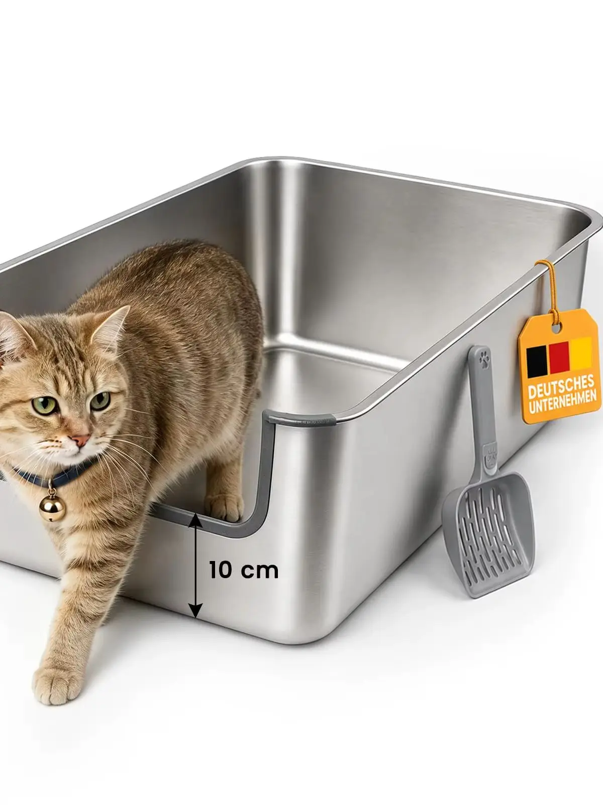 Katzenklo Edelstahl niedriger Einstieg, Katzentoilette mit hoher rand. 18L