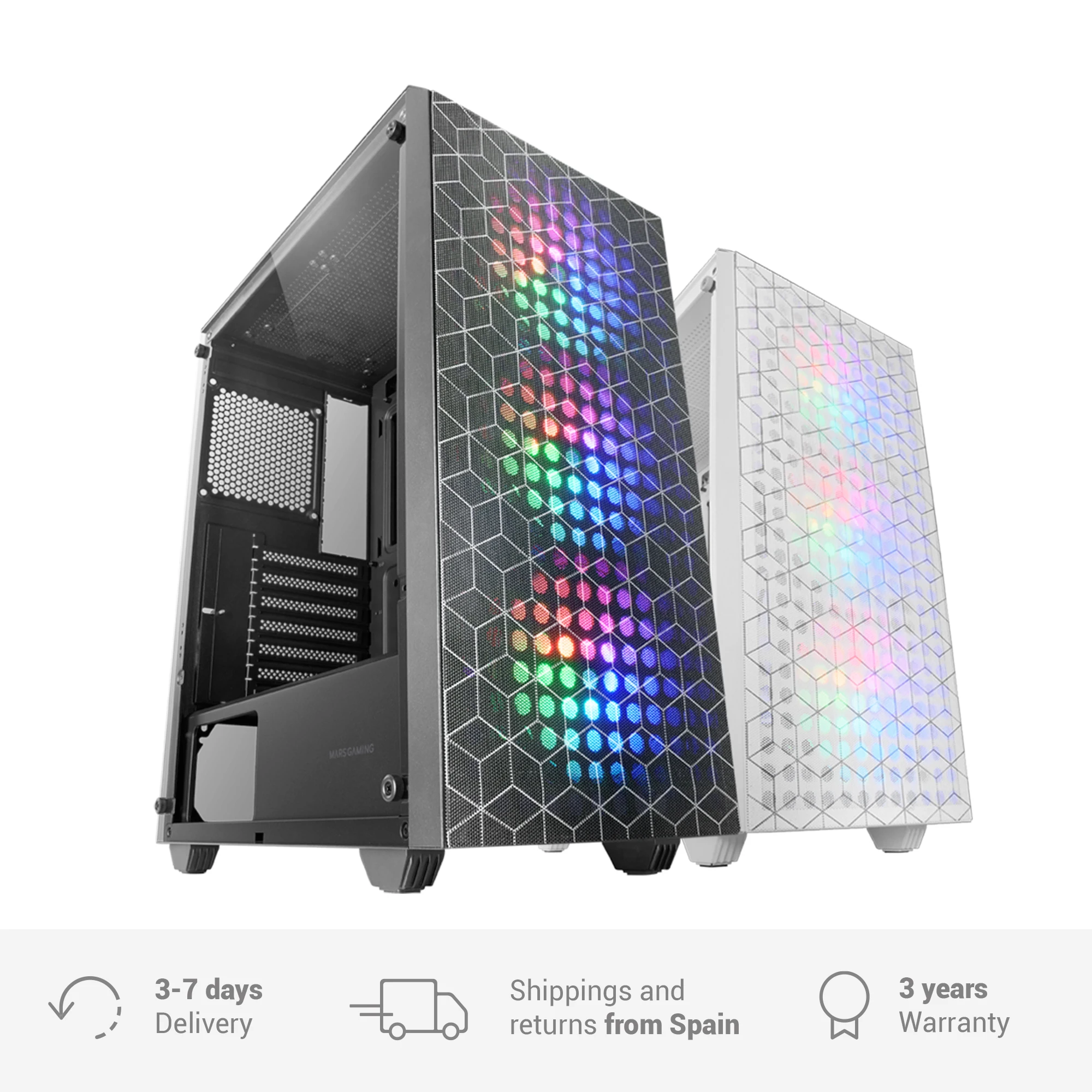 Mars Gaming MC-MAG Gaming Box ATX Full Side Window Tempered Glass Double Grid Magnetic Anti-Dust Front + Top 3x FRGB Fans 120mm Liquid Cooling 360mm Black White PC Box