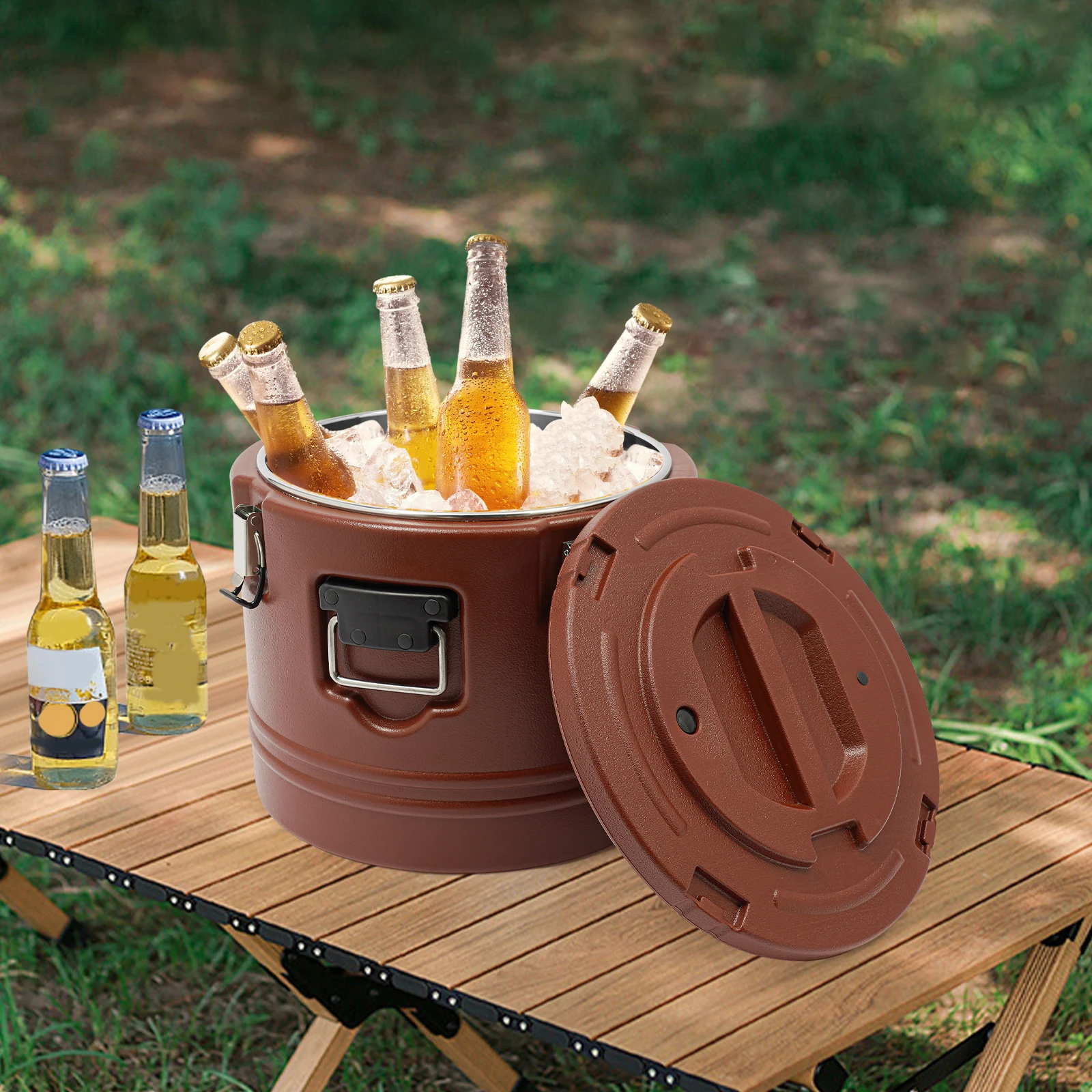 

Термос для еды 30 л, из нержавеющей стали, коричневый, с изоляцией, коммерческий контейнер для супов и горячих/холодных блюд