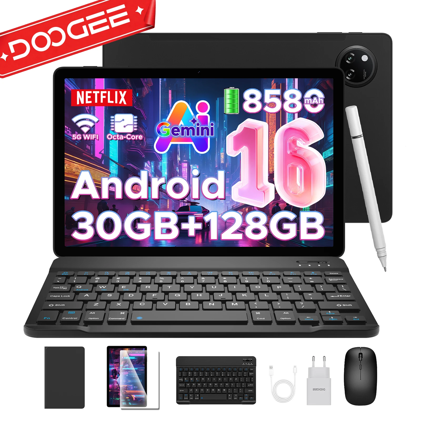 DOOGEE Tab A9 Pro+ Android 16 Tablet 11 Inch Tablets with 90Hz HD 8580mAh Display 30GB RAM+128GB ROM/2TB T7200 Octa Core 5G WiFi