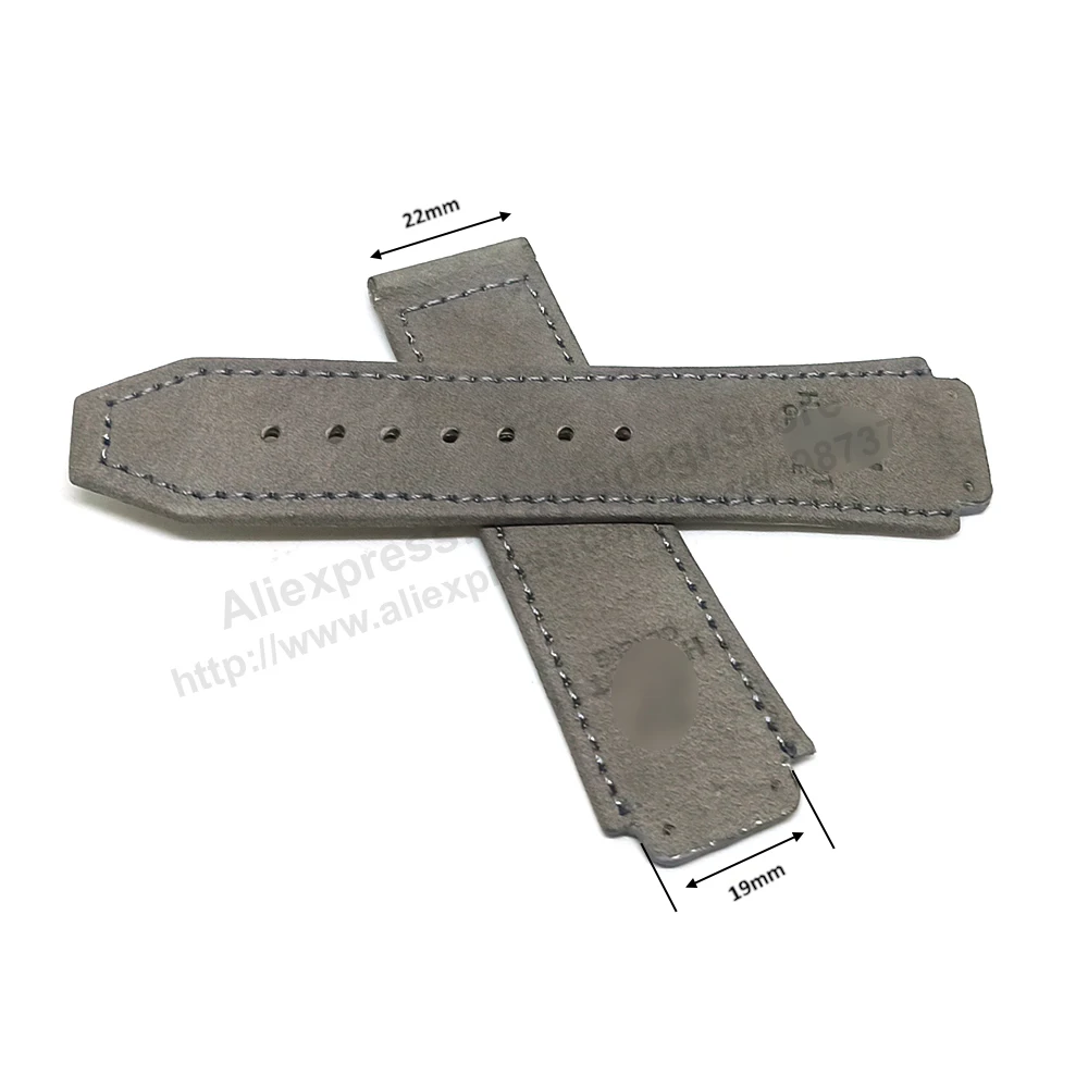 Fits/For Hublot wristwatches 48mm - 19mm Suede/Nubuck Gray Handmade Genuine Leather Replacement Watch Band Strap Belt