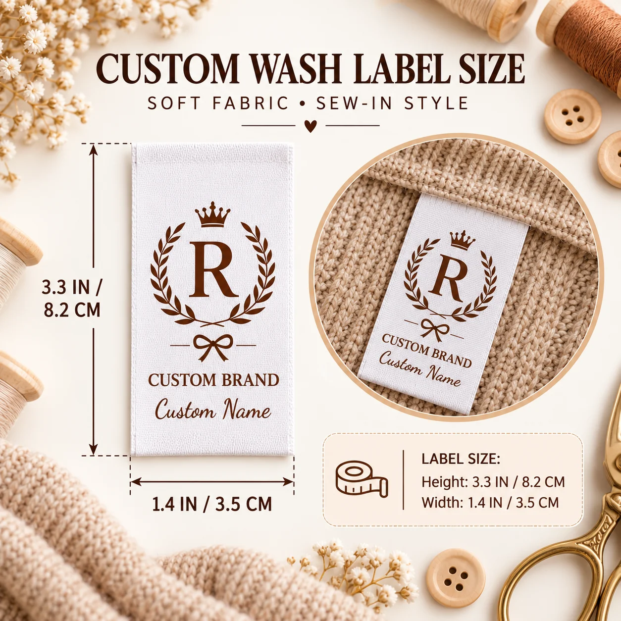 Custom Wash Care Labels Personalized Logo Name Text Sew In Fabric Tags for Clothing Handmade Brand Sewing Accessories