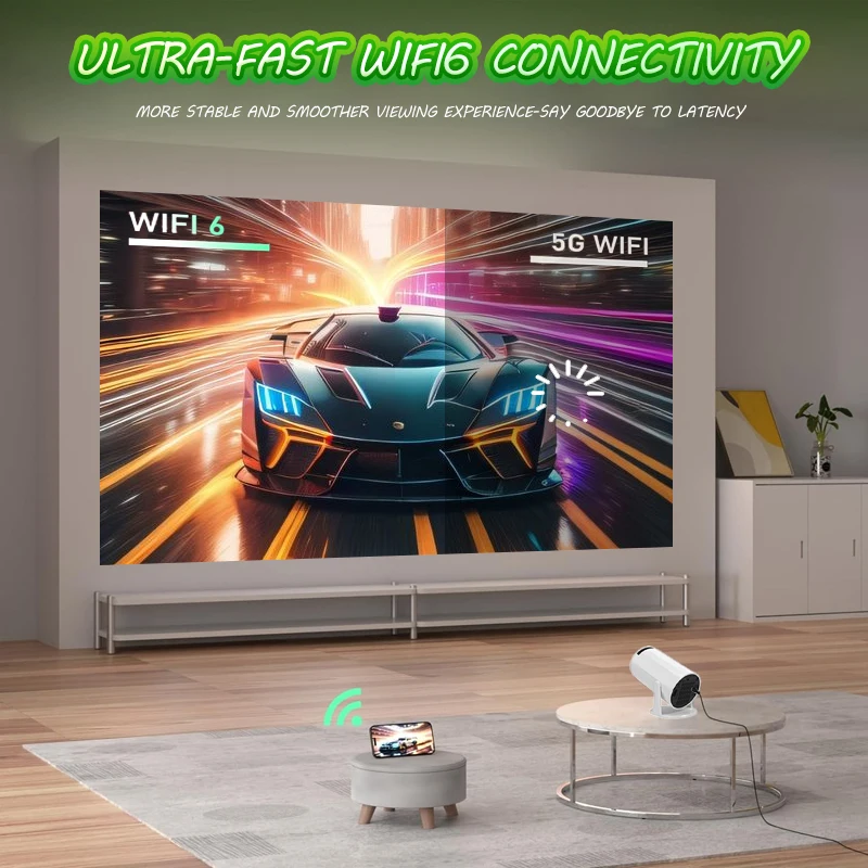 Brand New 4K Hd Smart Projector, Portable Android Projector, Multi-Angle Rotating Bracket + Automatic Trapezoidal Correction, Home Office Camping All-Round Adapter, Wifi / Bluetooth Dual Connections