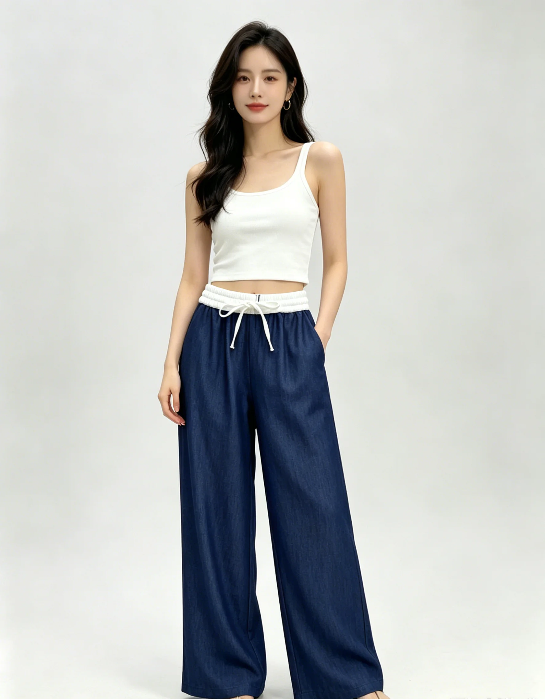 

26Ss Spring/Summer Latest Women's Denim-Look Wide-leg Casual Pants LH068