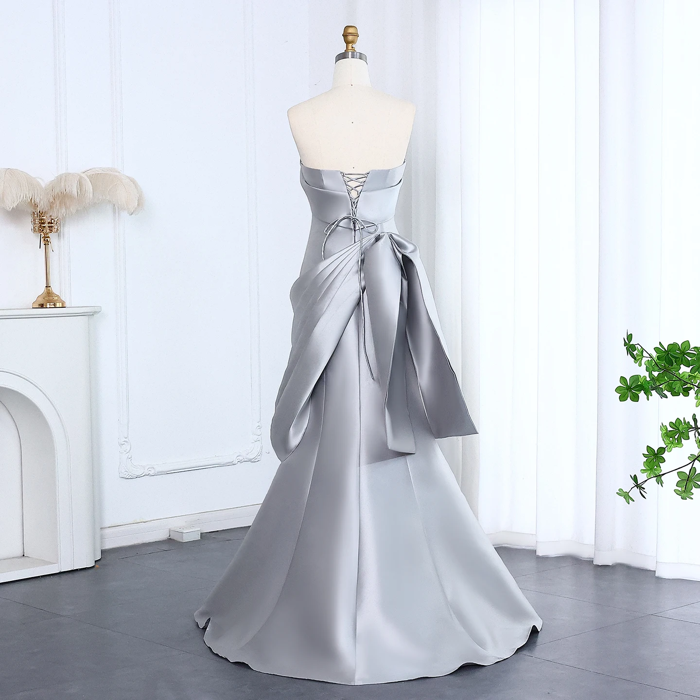 샤론은 여성을위한 불규칙한 Strapless와 슬리버 그레이 두바이 우아한 이브닝 드레스를 말했습니다. 결혼식 공식 가운 SF231 맞춤형