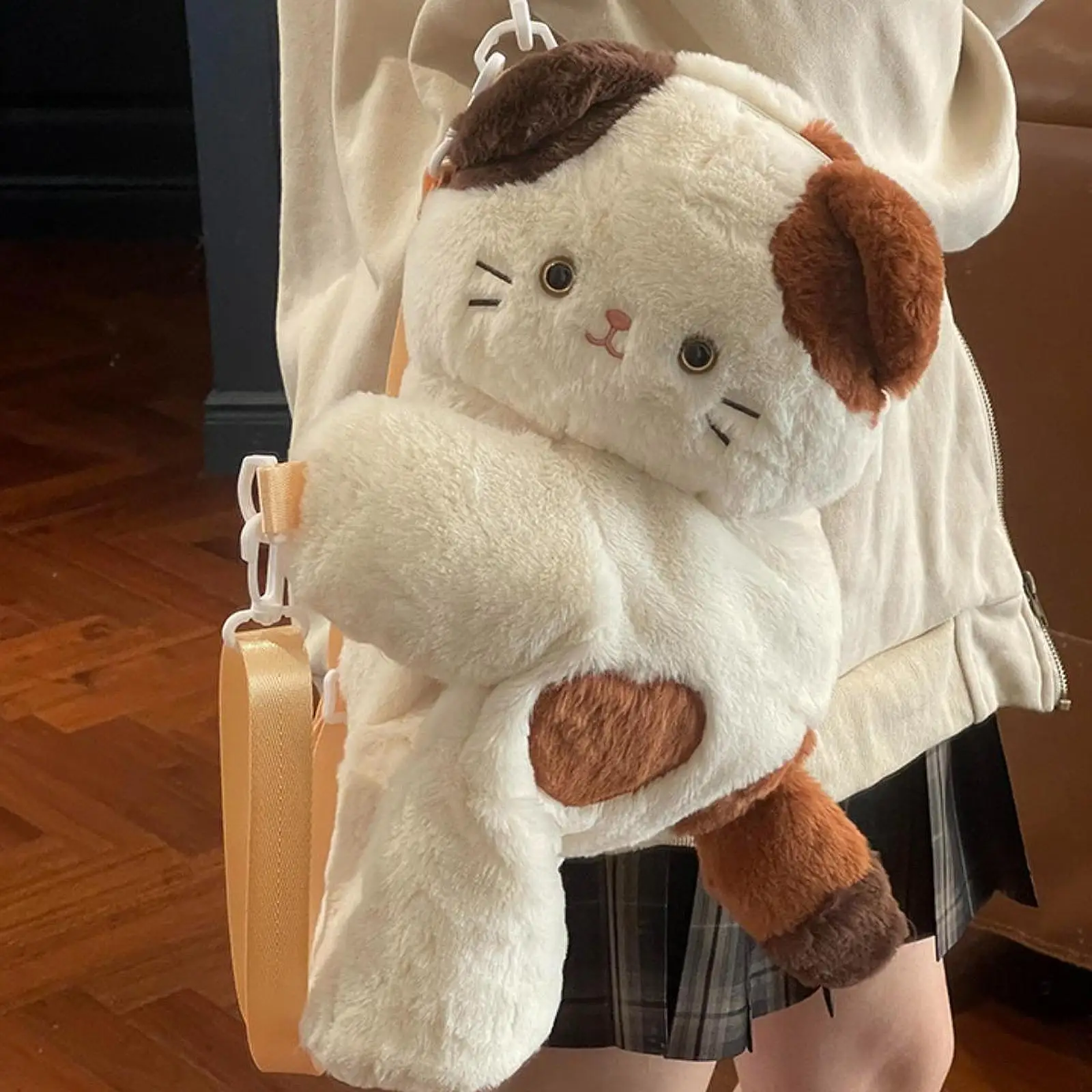 Pluszowa torebka crossbody w kształcie kota, miękki plecak w kształcie zwierzęcia, oryginalna torebka na zakupy, do noszenia na zewnątrz i dojazdy do pracy.