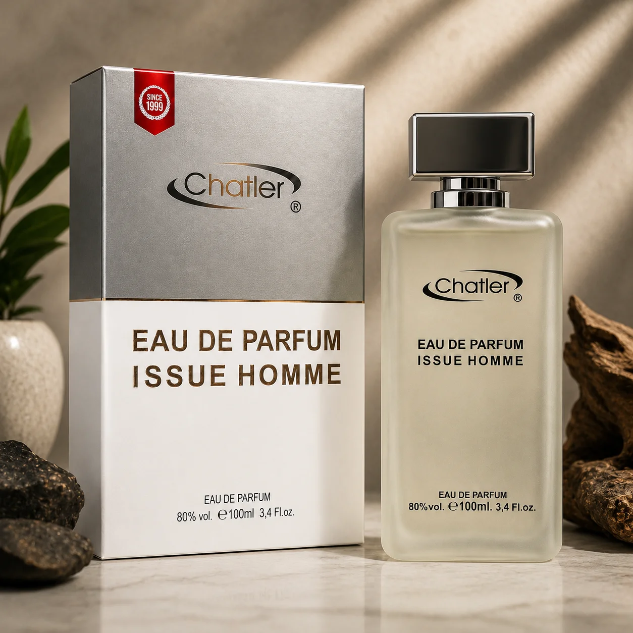 Issue Homme 100ml - Chatler. Parfum pour homme Eau de Parfum boisé et aquatique avec des notes de yuzu, de vétiver, de bois de santal et de tabac.