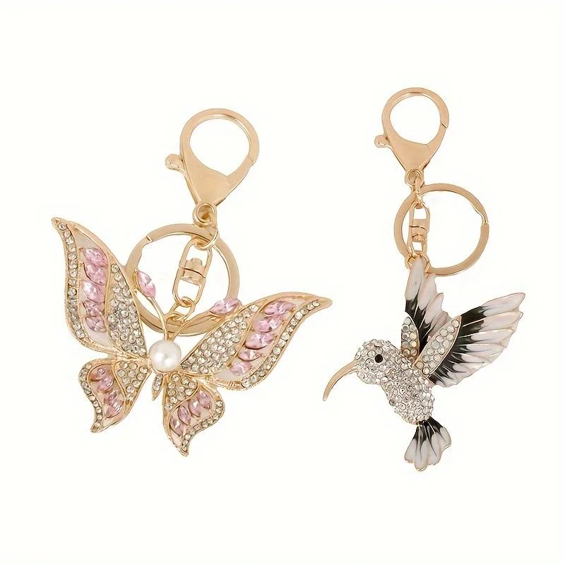 

Creative light luxury diamond butterfly metal keychain, exquisite gold hummingbird pendant, suitable for party keyring gift bag.