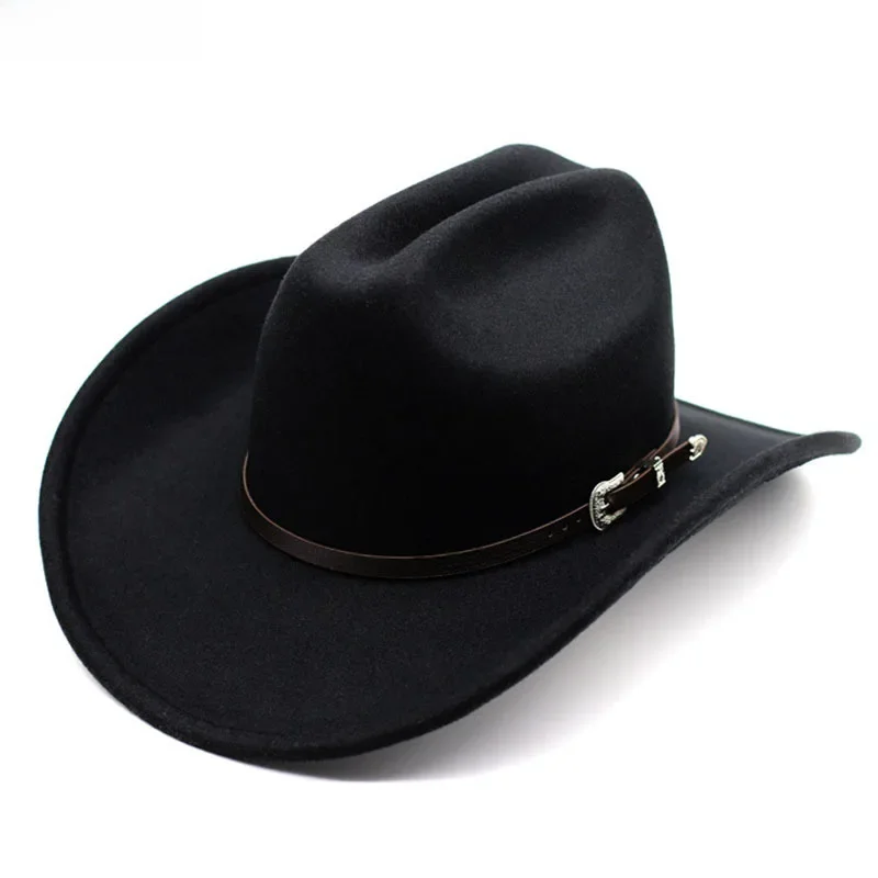 Nowy Vintage Western Cowboy Hat For Men's Gentleman Lady Jazz Cowgirl With Leather Wide Brim Cloche Church Sombrero Hombre Caps — zdjęcie 2
