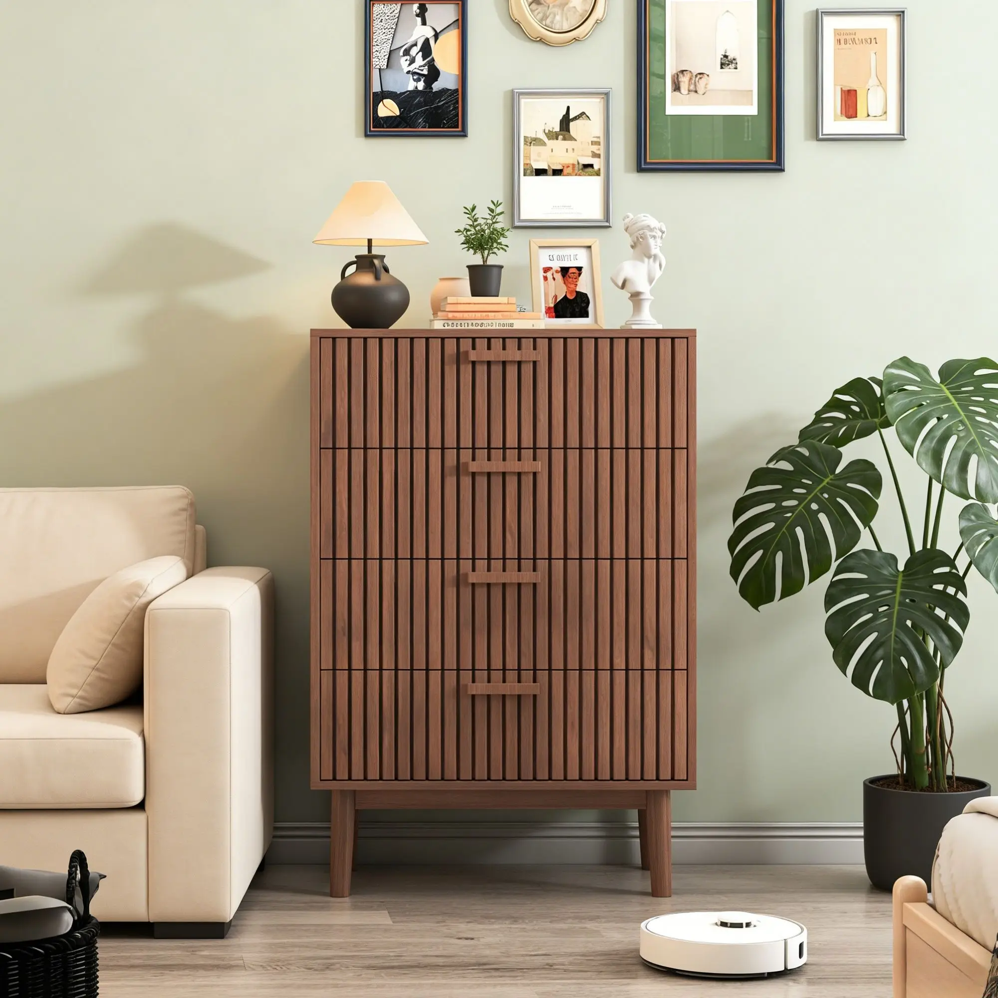 4 cassetti cassetti, mobili camera da letto, per riporre oggetti, legno marrone, per soggiorno, camera da letto 60 l x 34 l x 91 l cm