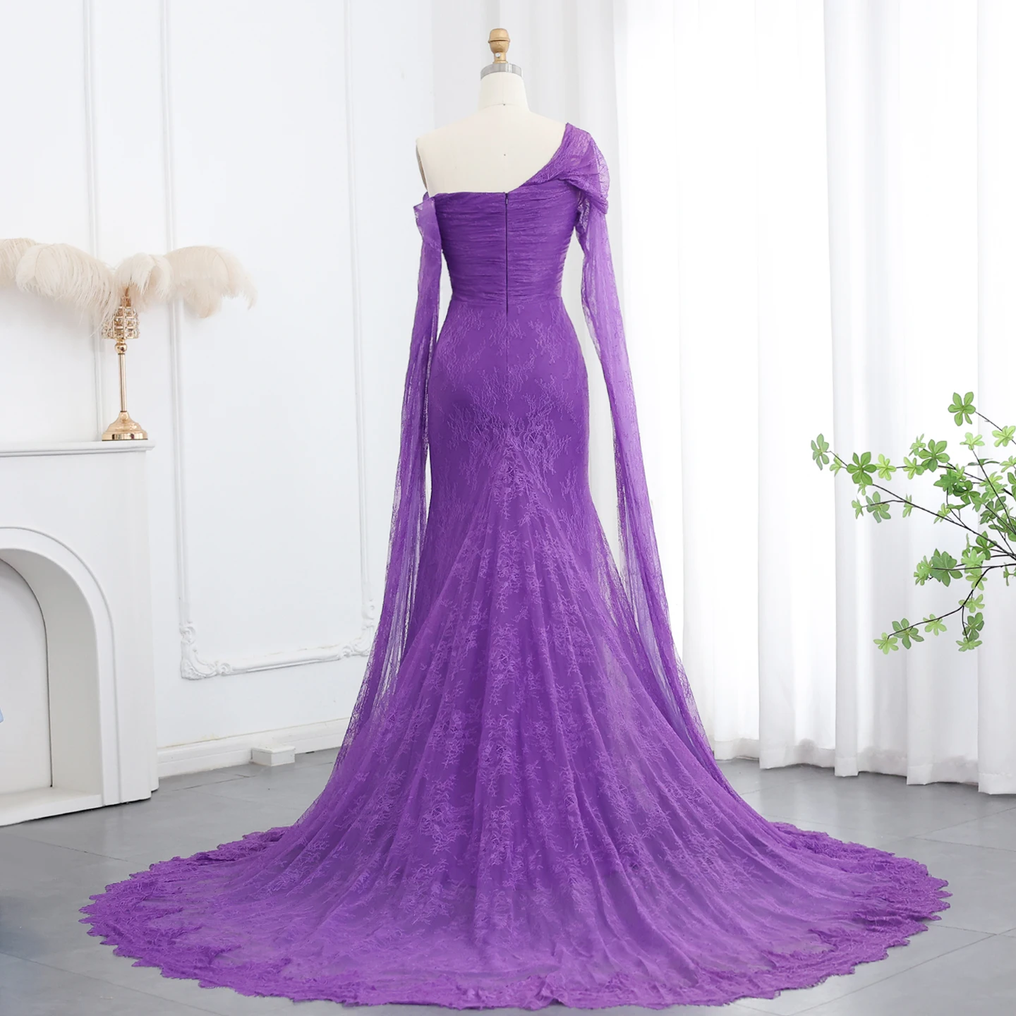 Sharon Said Spitzen-Meerjungfrauenkleid in Lila mit Kurzen Ärmeln, Arabisches Damen-Hochzeitskleid SF055, Maßanfertigung – Detail 14