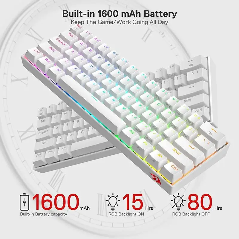 Imagem -03 - Pro Teclado Mecânico sem Fio 61 Teclas 60 Rgb sem Fio 100 Hot-swap Soquete Bluetooth 2.4ghz com Fio 3-mode Wired Redragon-k530