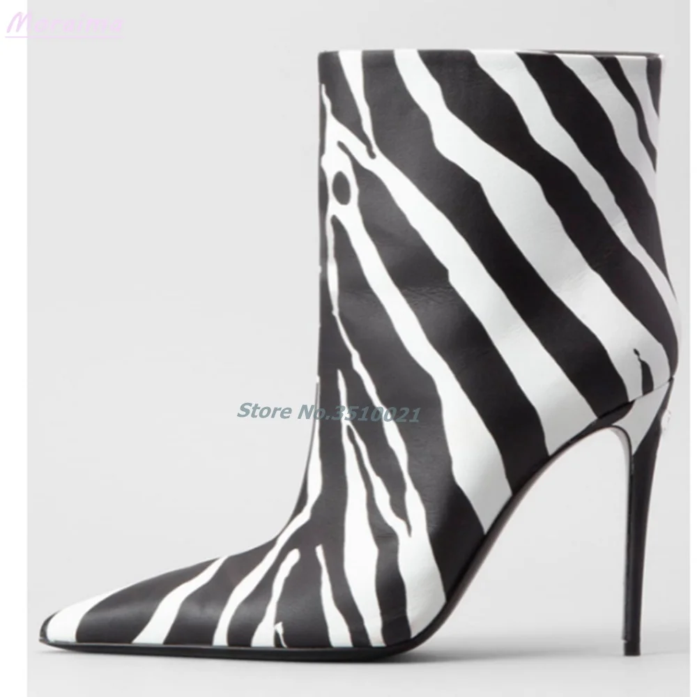 2024 Zebra Print stivaletti a punta Slip On Stiletto tacco alto Sexy Runway Fashion nuove donne stivaletti inverno stile europeo