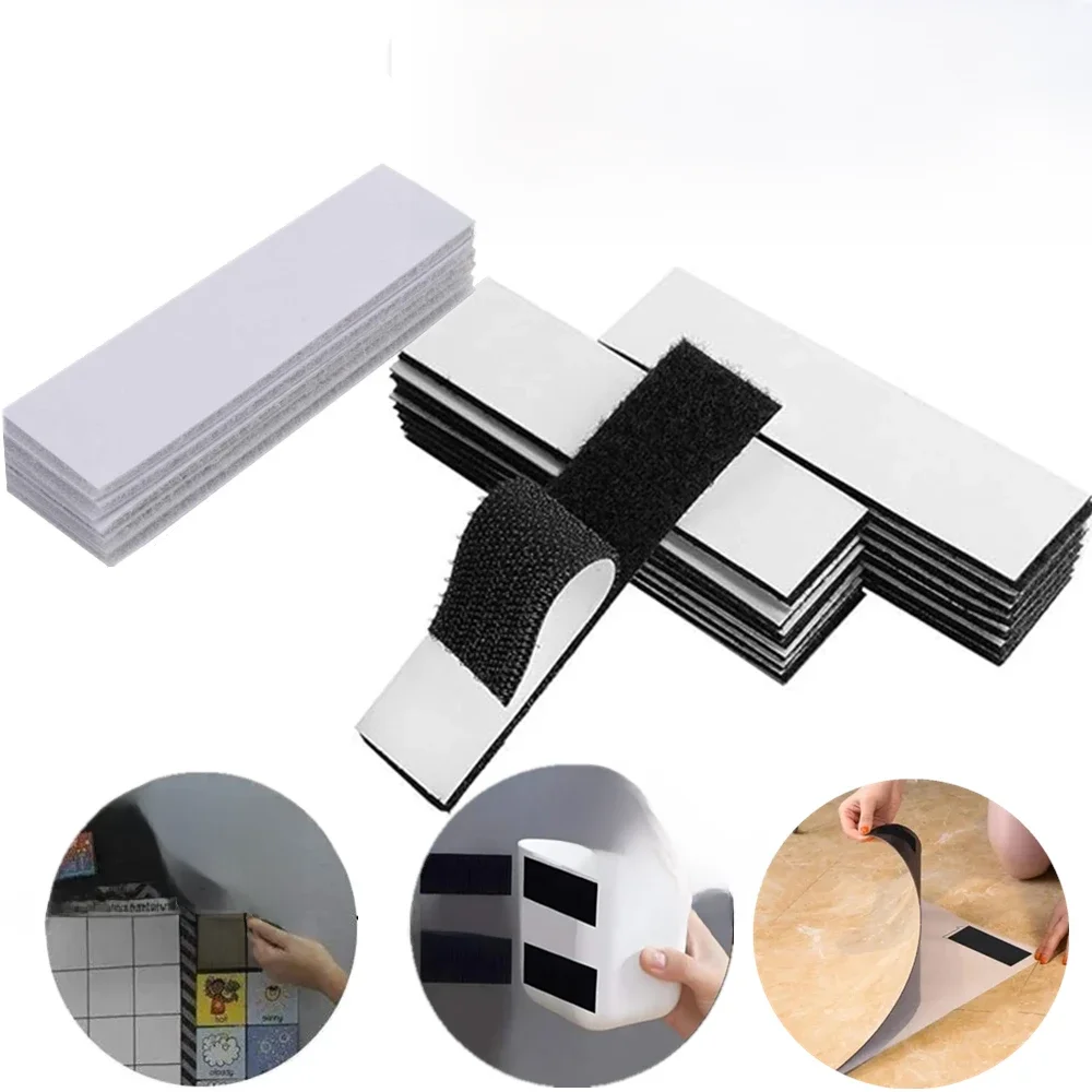 20/40/80 pièces de bandes adhésives magiques ultra-résistantes, double face, auto-agrippantes, carrées, pour fixation murale