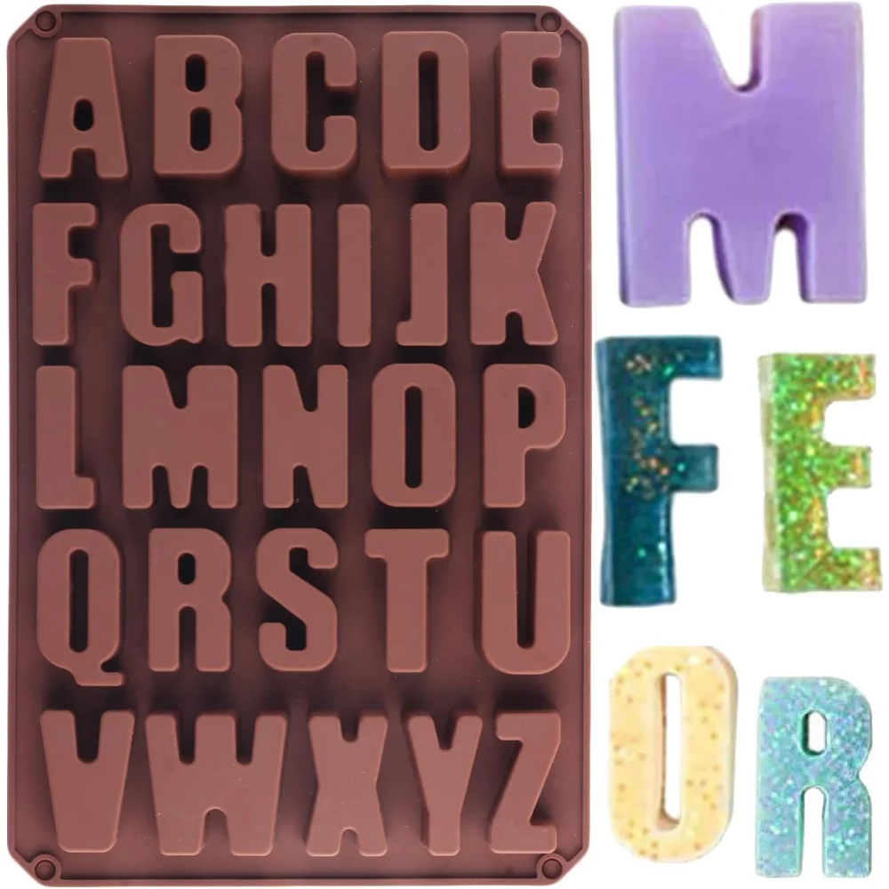 Chocolate Letter Silicone Handicraft Molds, Reusable Crayon Wax Molds, Cake Decoration Silicone Letter Molds, Candies, Chocolate