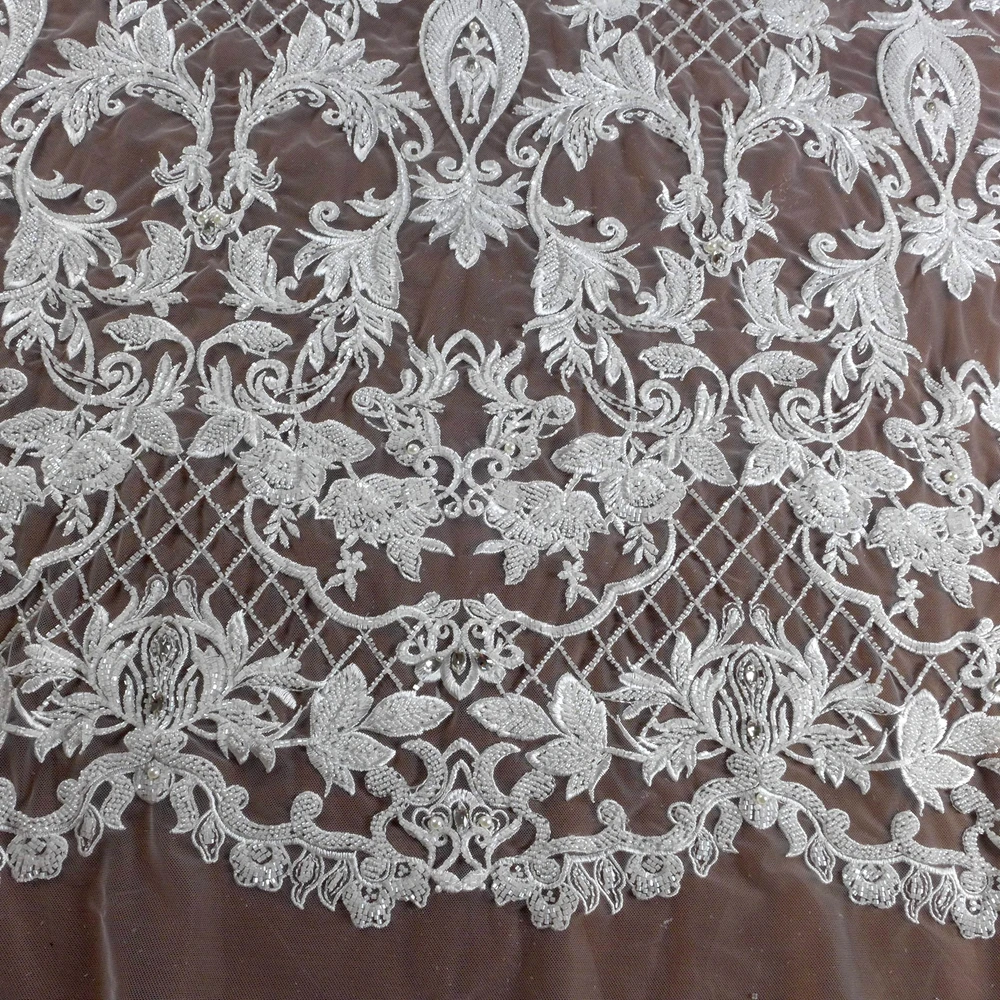 HelluyerDC ivory, Black heavy beading lace fabric,super large patterns lace for fashion,wedding,evening,dance gown by the yard