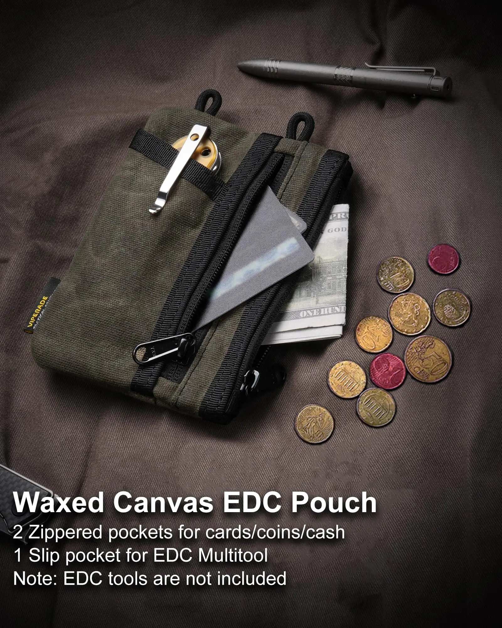 

Tactical Compact EDC Gear Pouch Waxed Canvas Zipper Wallet Slim Pocket Multitool Pouch Minimalist EDC Wallet for Man Woman