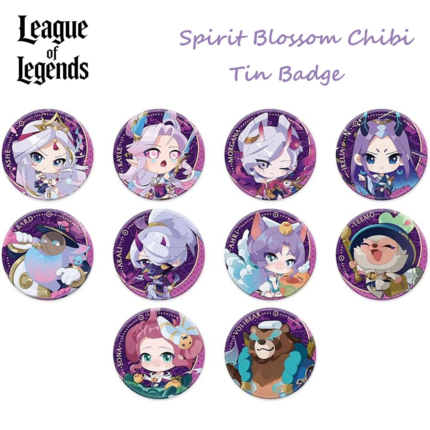 

League of Legends Spirit Blossom Chibi Tinplate Badge Blind Box (Blind Pack 10+1), 10 pieces per box, random styles, small gift.