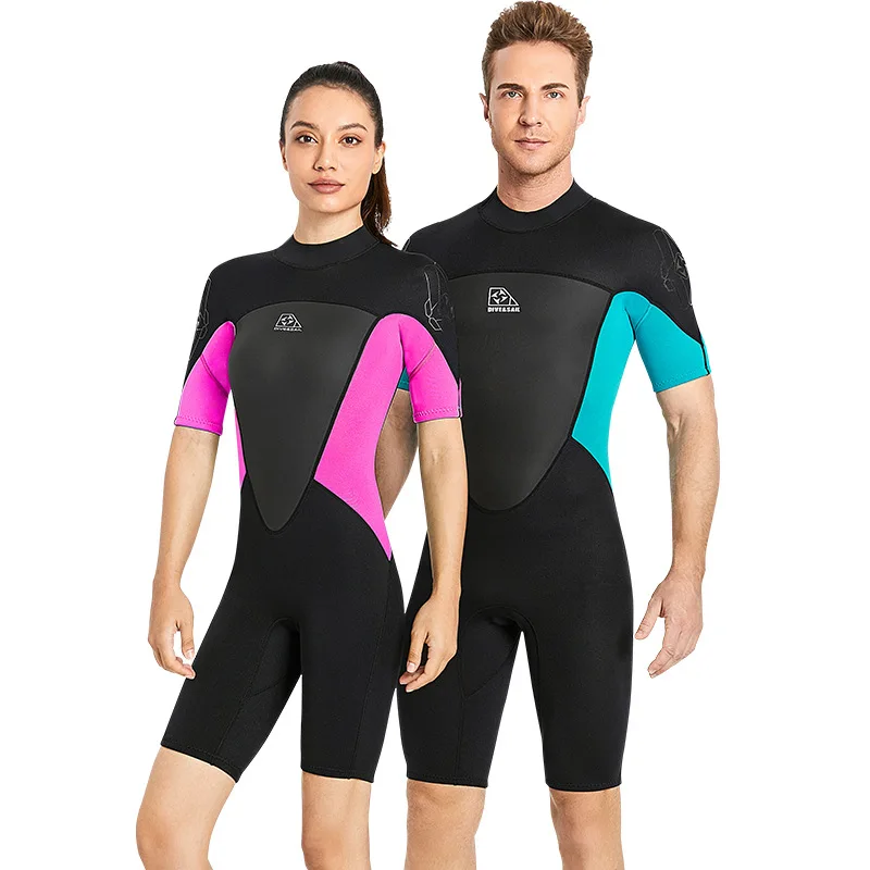 OULYLAN 2MM Short Wetsuit Women Men One Piece Sleeve Sunscreen Warm Surfing Suit Snorkeling Jumpsuit Full Body Diving Suit