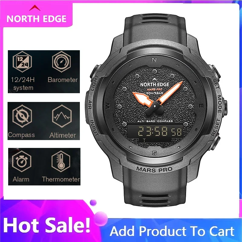 

NORTH EDGE MARS Pro Men's Sports Digital Watch Military Army Carbon Fiber Case Watches Altimeter Barometer Compass Waterproo 50M