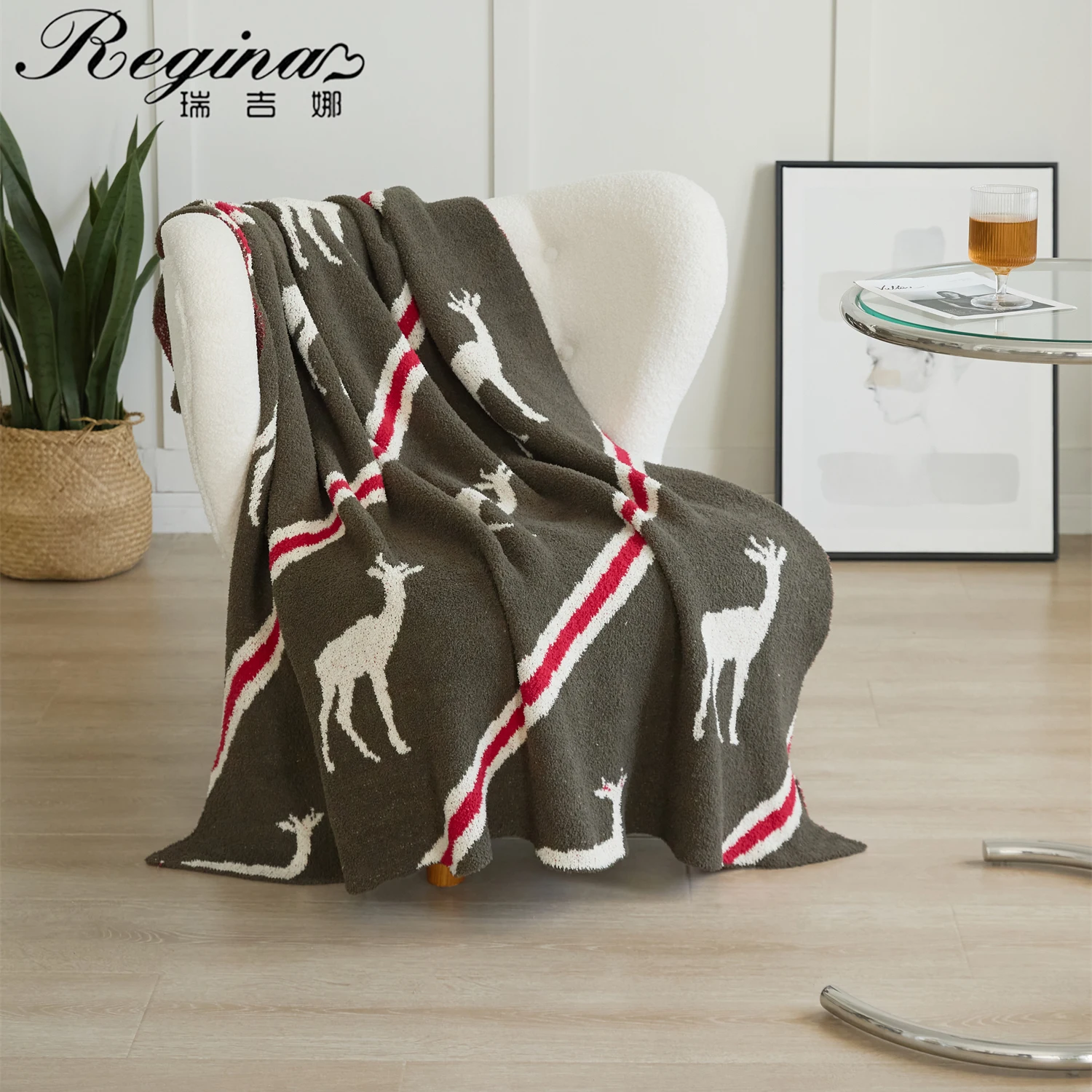 REGINA Sheep Stripe Pattern Knitted Blanket Luxury Soft Fluffy Microfiber Outdoor Office Travel Car Airplane Warm Throw Blanket