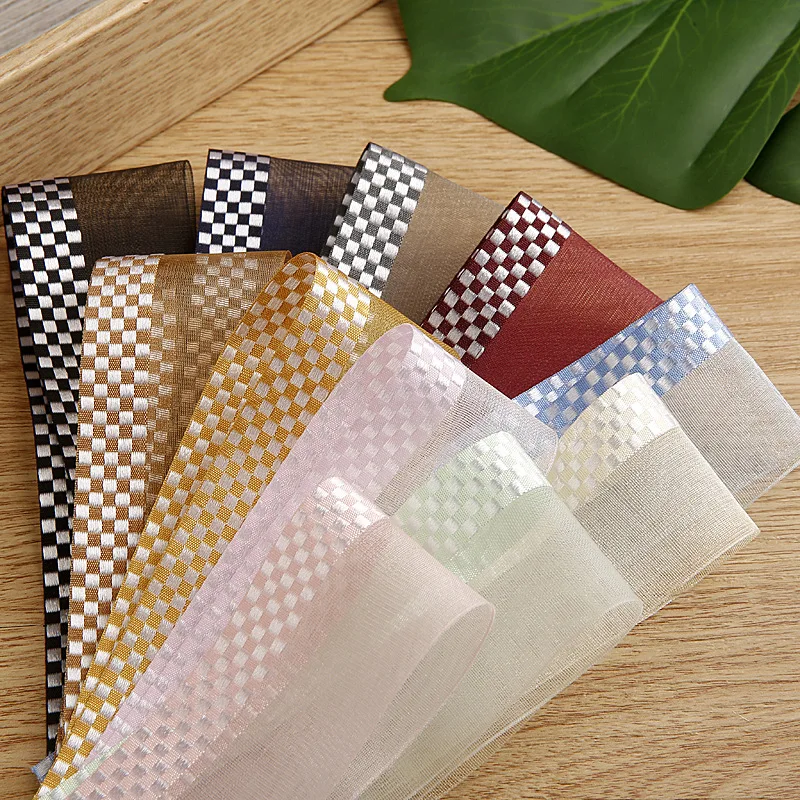 Check Grosgrain Organza Tulle Ribbon 10 16 25 40mm Handmade Material Hair Bow Earrings Dog Collar Making Sports Nylon Tape Roll