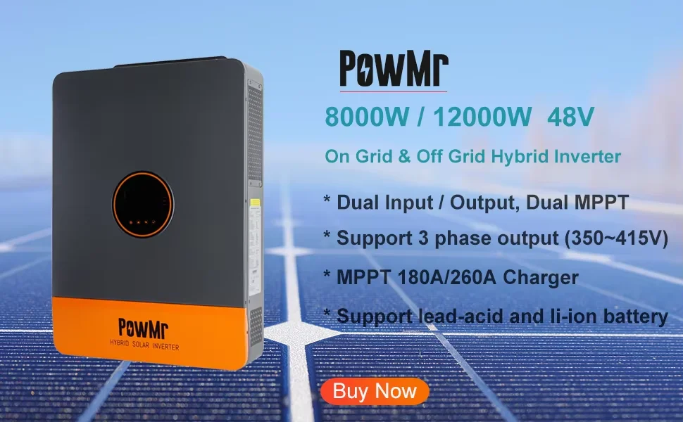 

EU Stock PowMr 10.2KW Hybrid Solar Inverter 48V 230V On Grid Off Grid Pure Sine Wave Inverter MPPT 160A Solar Battery Charger