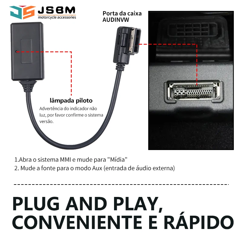 JSBM Bluetooth para carro módulo bluetooth sem fio AMI Music Aux Adaptador para Audi VW MMI 3G MDI VW Golf Jetta Passat modelos de 2005 2006 2007 2008 2009 2010 2011