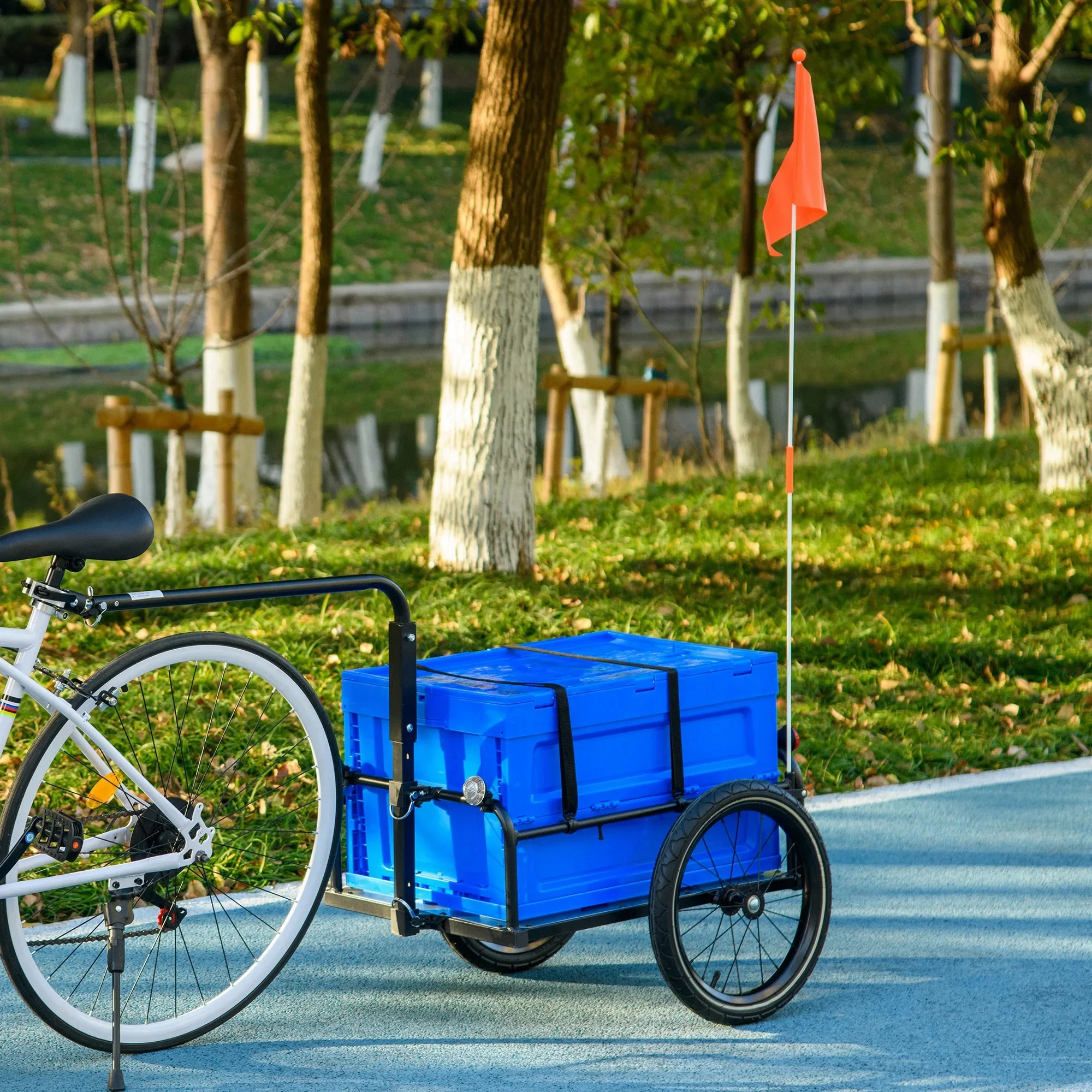 AliExpress HOMCOM Bicycle Trailer with Foldable Storage Box and Pneumatic Tyres, Blue