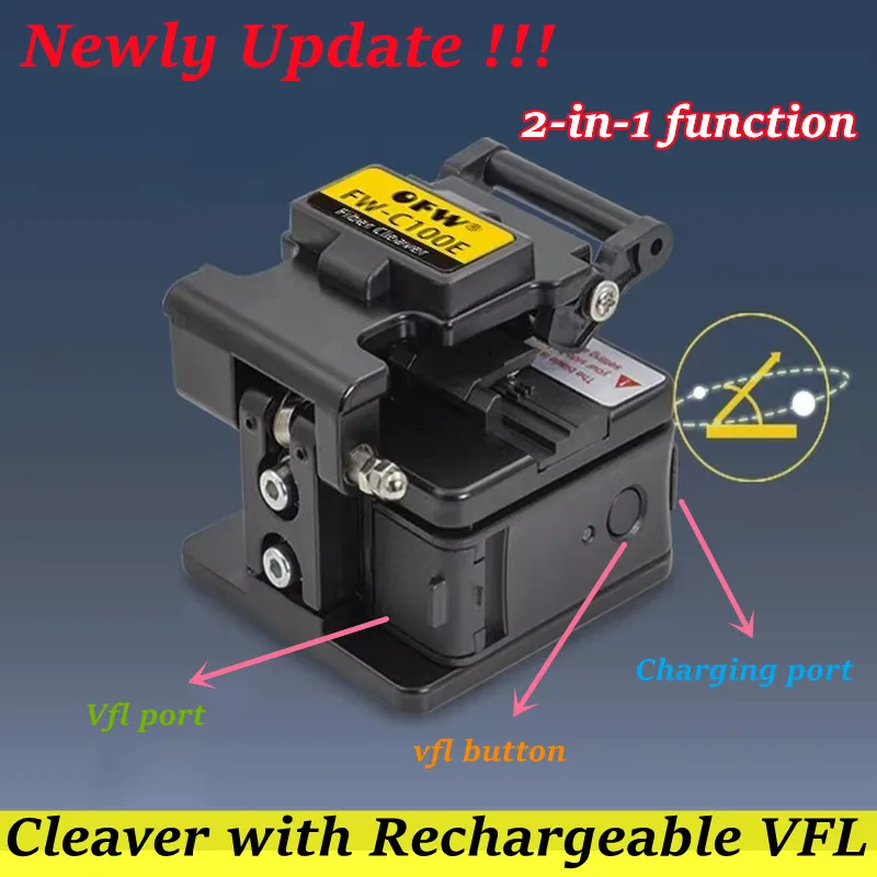 OFW FW-C100E 2 in 1 Fiber Optical Cleaver with 1mw VFL Visual Fault Locater High Precision Rechargeable Red Light Pen FTTH Metal