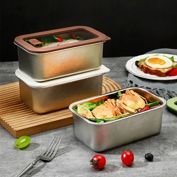 450/1000/1500ml Pure Titanium Food Preservation Box with Tempered Glass Lid,Rectangular Anti-Bacterial Tableware For Camping