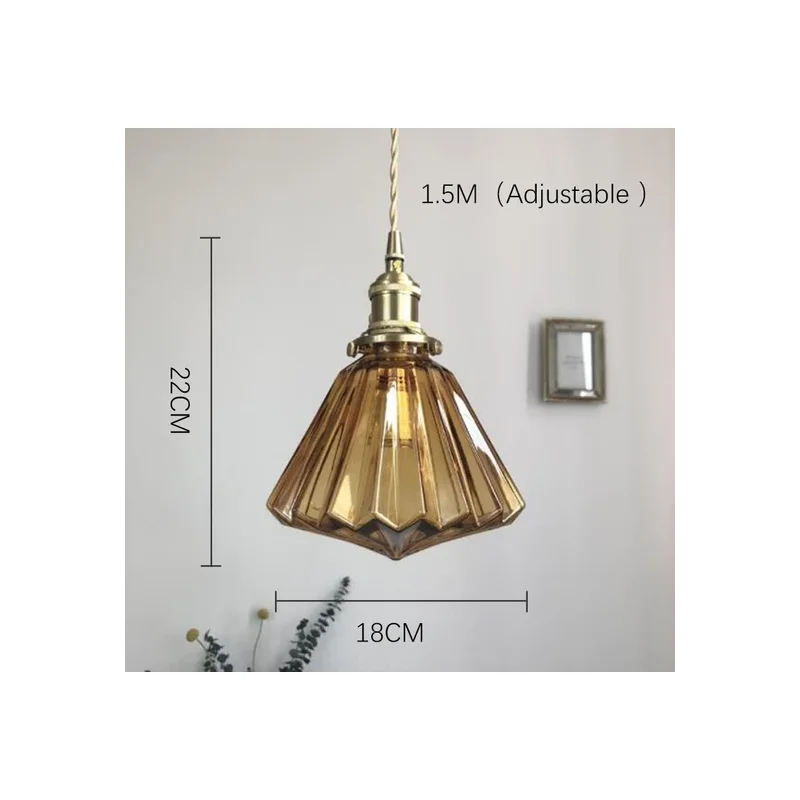 Xin 18cm Brass Glass Chandelier, LED 5W 220V Japanese Retro Chandelier, Restaurant Bar bedroom Bedside Lamp Hallway Entry Light