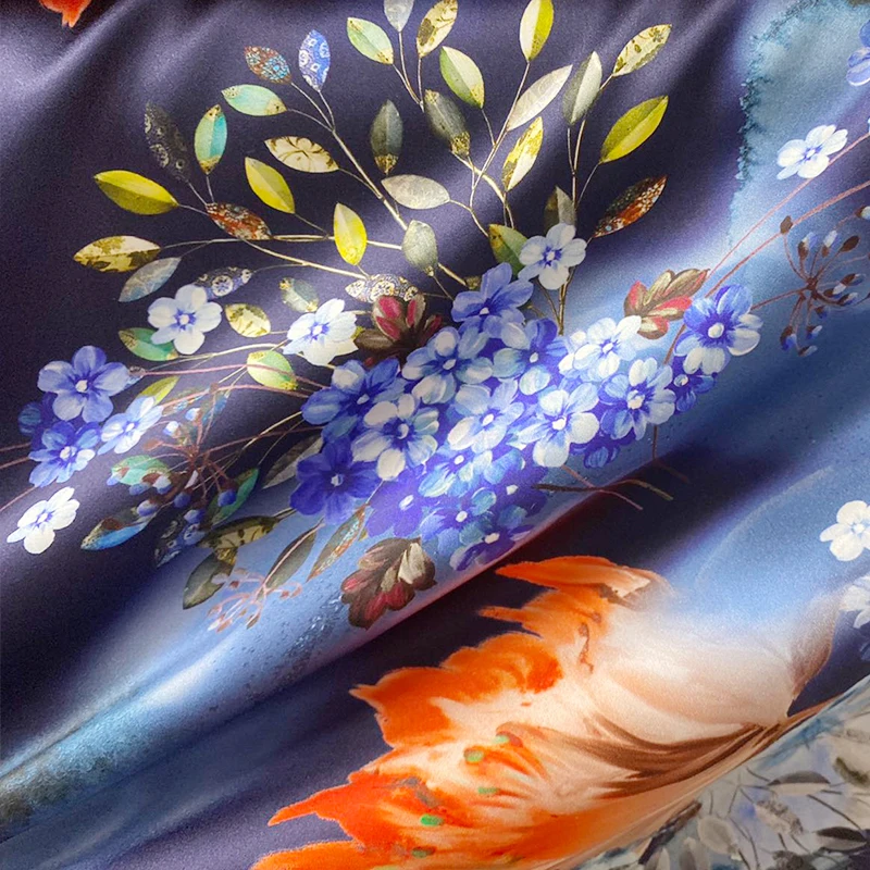 HYSK 100% natural silk satin fabric charmeuse floral print luxury traditional heavy real charmeuse by the meter for kimono E3162