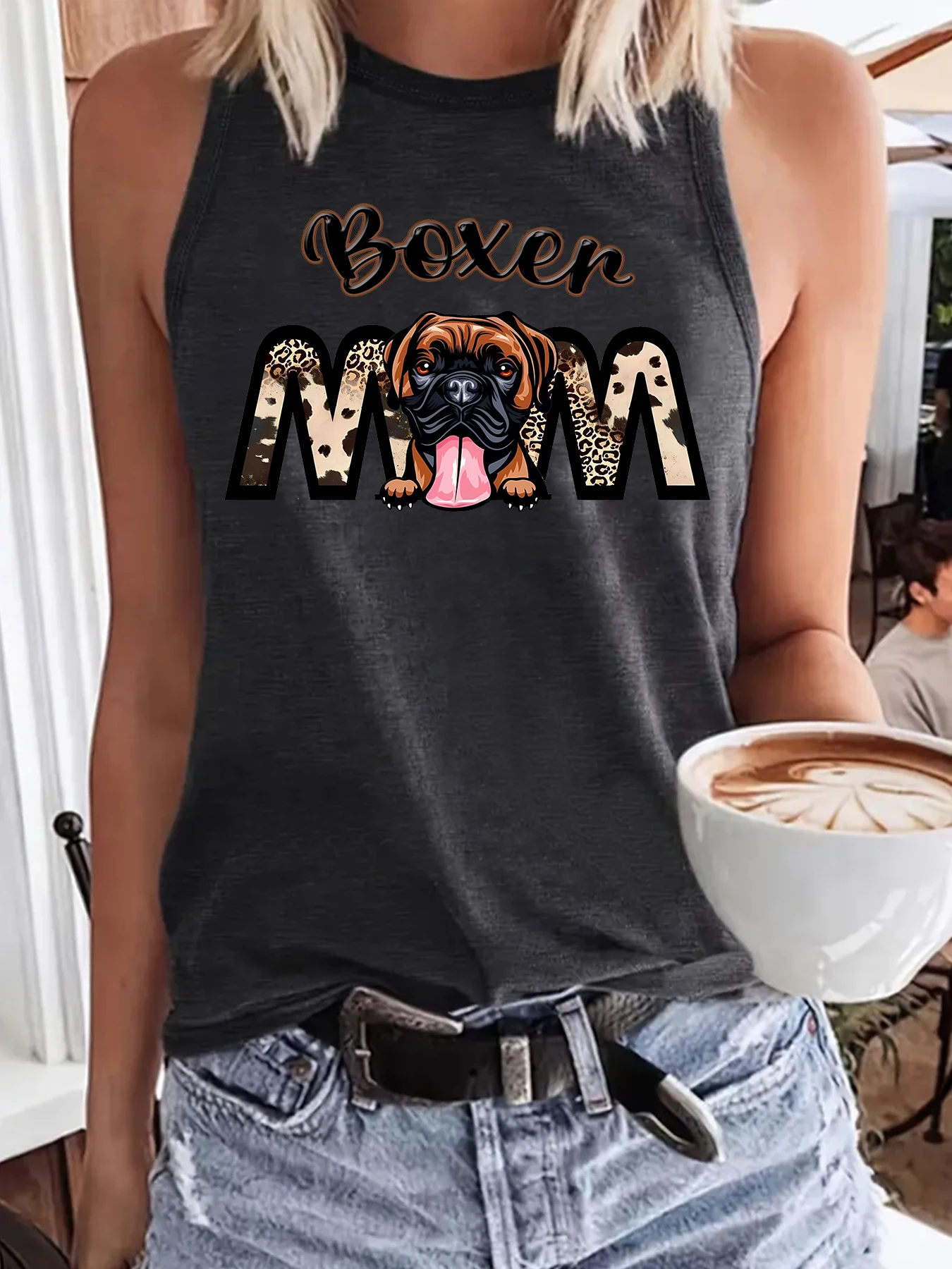 Boxer Mom letter Women's O-Neck Print Tank Top Animals Dog Y2K Girls Tank Tops Mujer Casual Fashion Shirts Tops Drop ship S-233