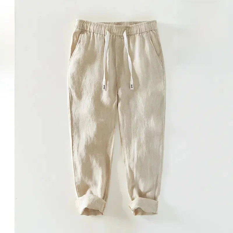 Wiosna Lato Nowy Pure Color 100% Lniane Spodnie Męskie Odzież Casual Proste Spodnie Oversize B8236 — zdjęcie 2