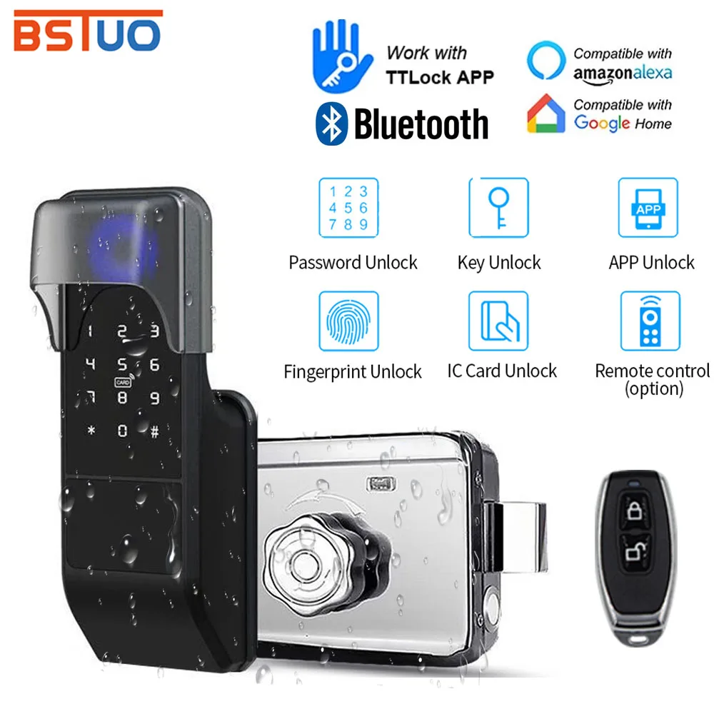 Bluetooth Fingerprint TTLOCK Smart Lock Waterproof Rim Lock RFID Card Digital Code Electronic Door Lock Home Security