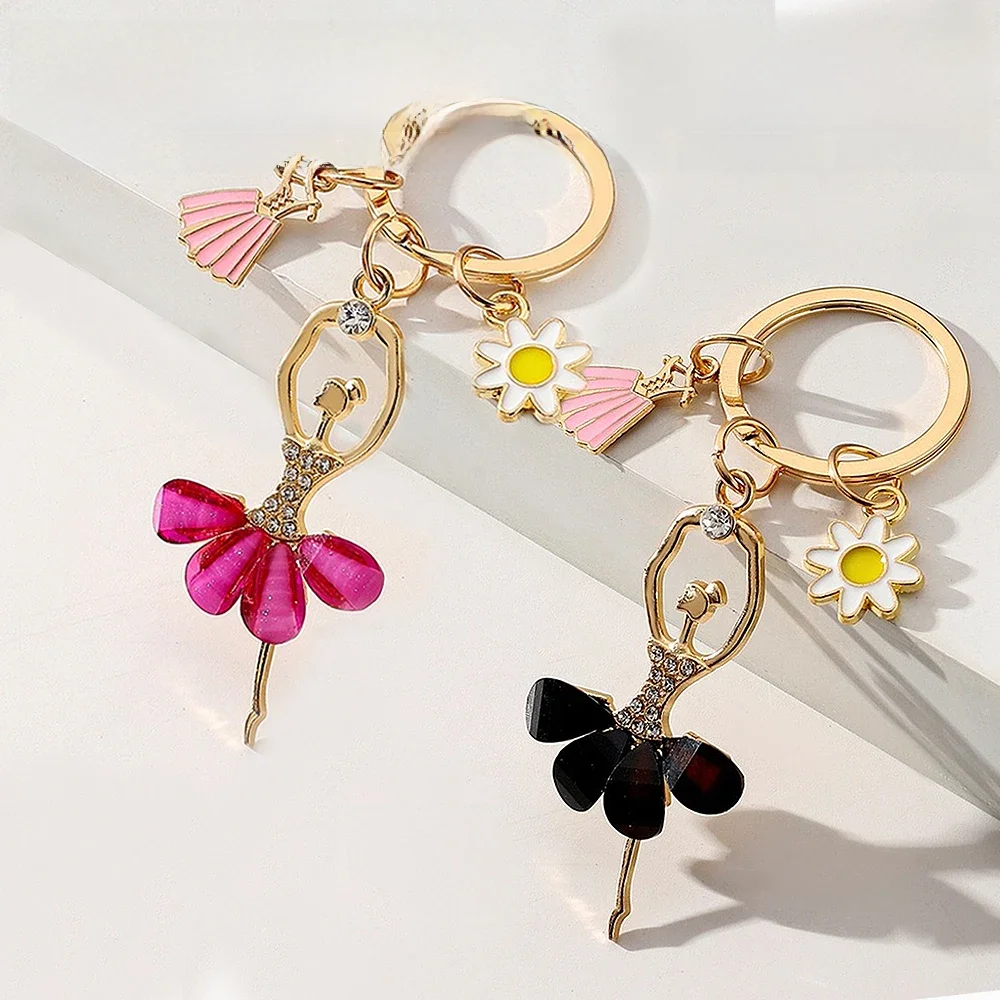Moda Rhinestone anioł tańcząca dziewczyna brelok cyrkon inkrustowane baleriny Charms z uchwytem na klucze do plecaka torba akcesoria do torebki — zdjęcie 2