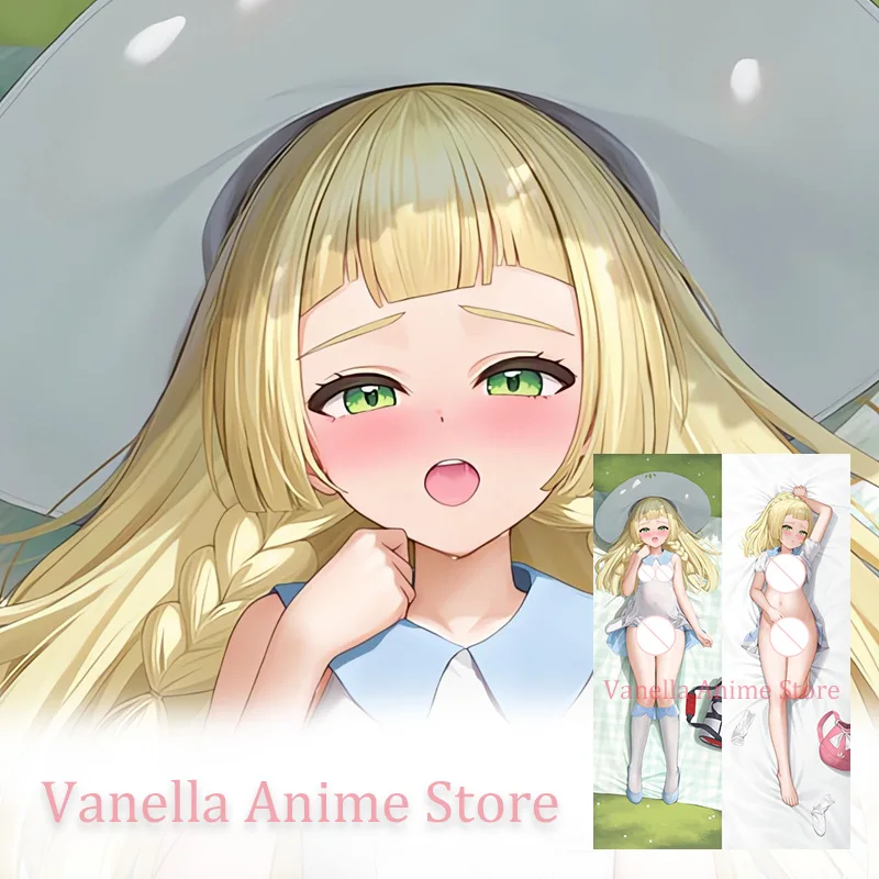 Dakimakura Lillie Anime غطاء وسادة للجسم مطبوع على الوجهين هدايا غطاء وسادة بالحجم الطبيعي