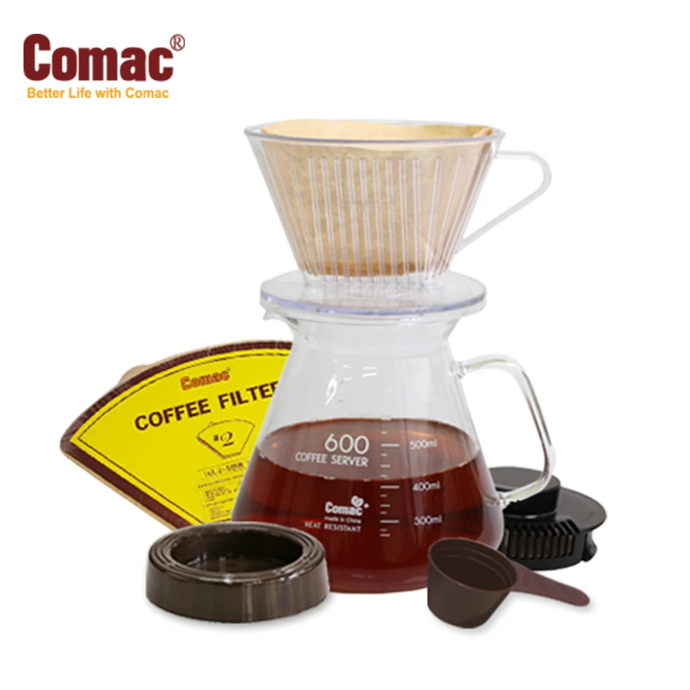 Comac Plastic Coffee Hand Drip Set 600ml DN3 Coffee Filter Dripper Glass Coffee Server