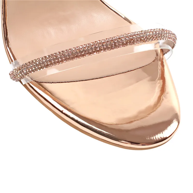 Onlymaker sandali estivi Open Toe tacchi alti sottili cinturino con strass sandali da donna Color oro con punta aperta di grandi dimensioni