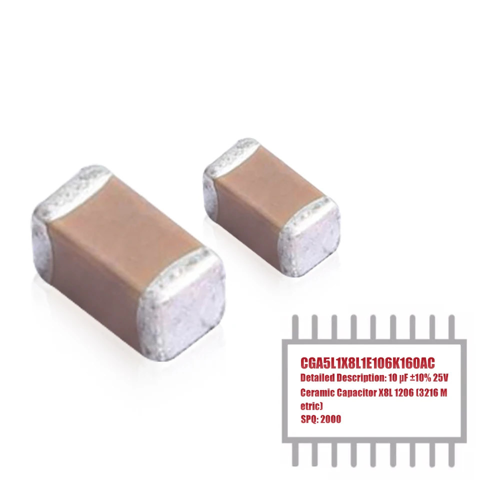 MY GROUP 2000PCSR CGA5L1X8L1E106K160AC 10 uF ±10% 25V Ceramic Capacitor X8L 1206 (3216 Metric) in Stock