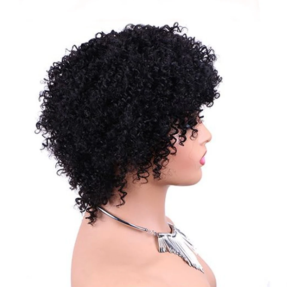 女性のための茶色のブラジルの巻き毛のかつら,自然なヘアエクステンション,短いピクシーカット,密度150%,完全な機械製