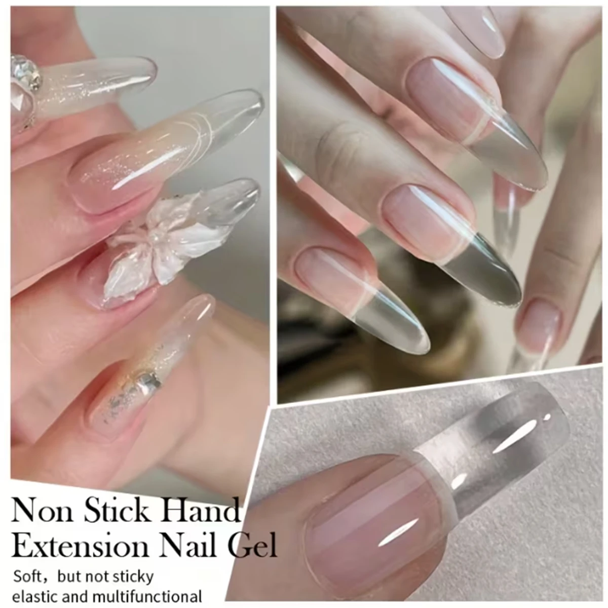 Makartt 3D Gel Nail Art 50g Clear Non-Sticky 3D Sculpting Gel 4-in-1 Solid Gel Builder Extension UV Glue Acrylic Tips Rhinestone