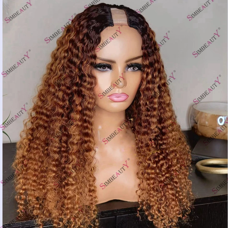 

Full Machine Made Human Hair U Part/V Part Wig for Black Women Deep Curly 200Density Remy Malaysia Human Hair 1x4 U Shape Wig